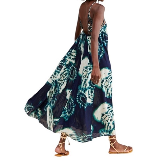 Anthropologie Women’s Blue Maxi Drama Beach Flowy Boho Strappy Dress ~ Size M - Picture 14 of 15